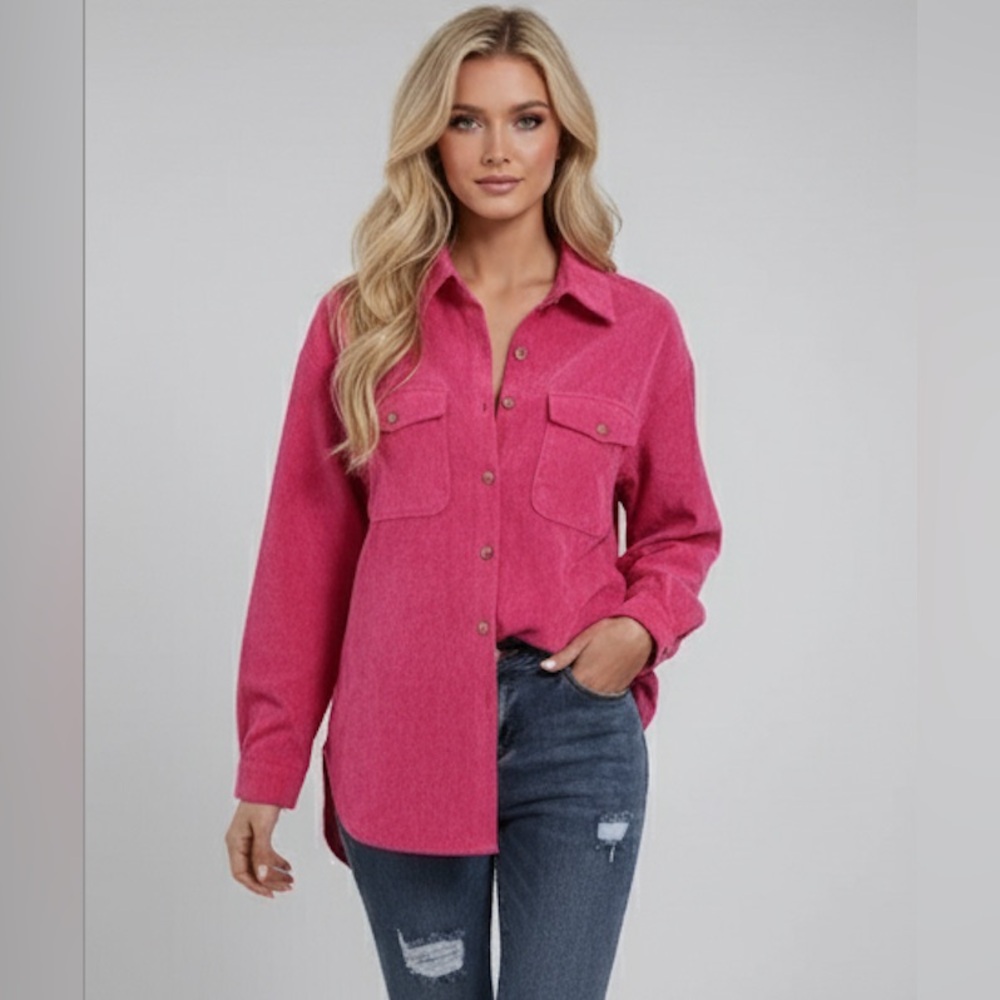 Pink Flap Pocket Corduroy Shirt - Picture 3 of 8